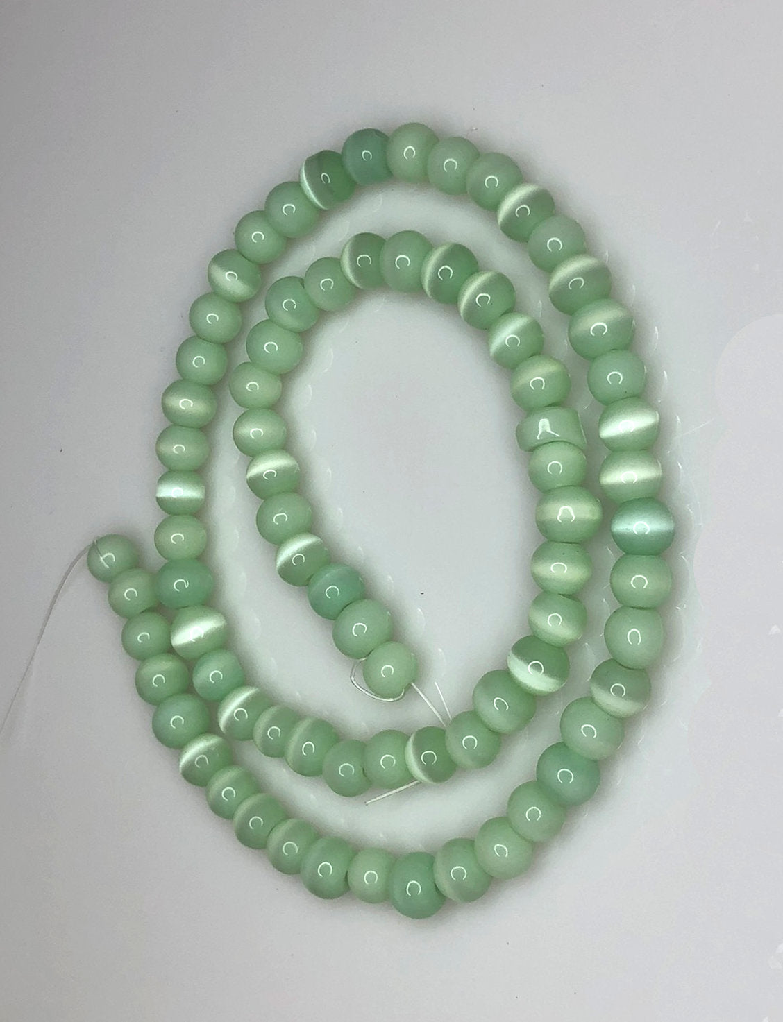 Green Cat's Eye Glass Round Beads, 6 mm - 15.5 Inch Strand