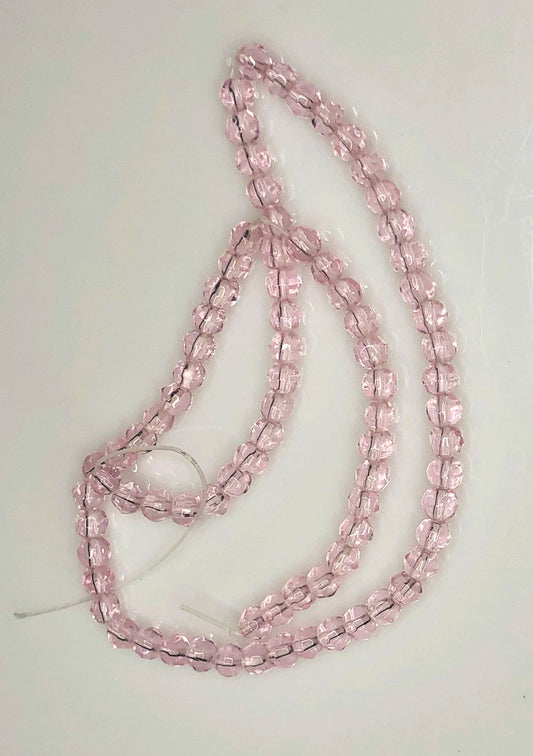 Very Pale Pink 4 mm Slightly Faceted Round Glass Beads - 12-Inch Strand