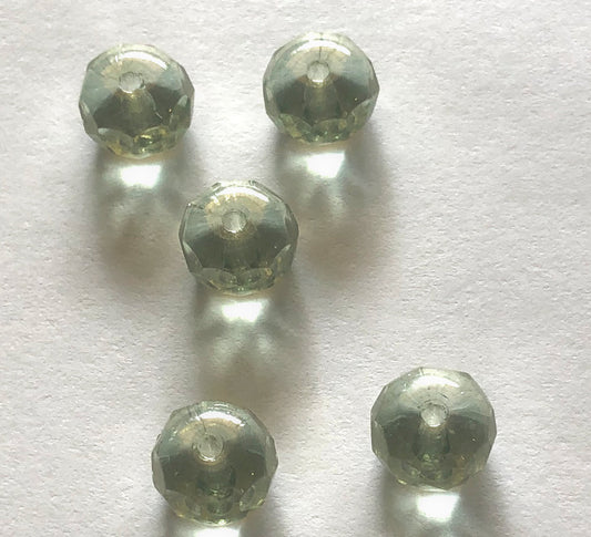 Czech Fire Polished Light Peridot Rondelle Crystal Beads, 5 x 6.5 mm - 5 Beads