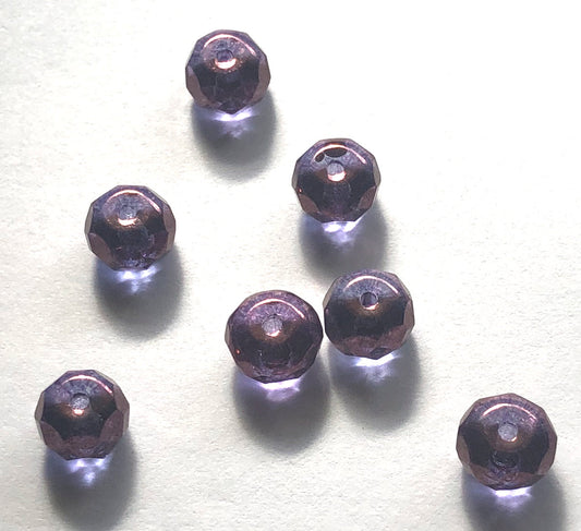 Czech Fire Polished Amethyst Rondelle Crystal Beads, 5 x 6.5 mm - 7 Beads
