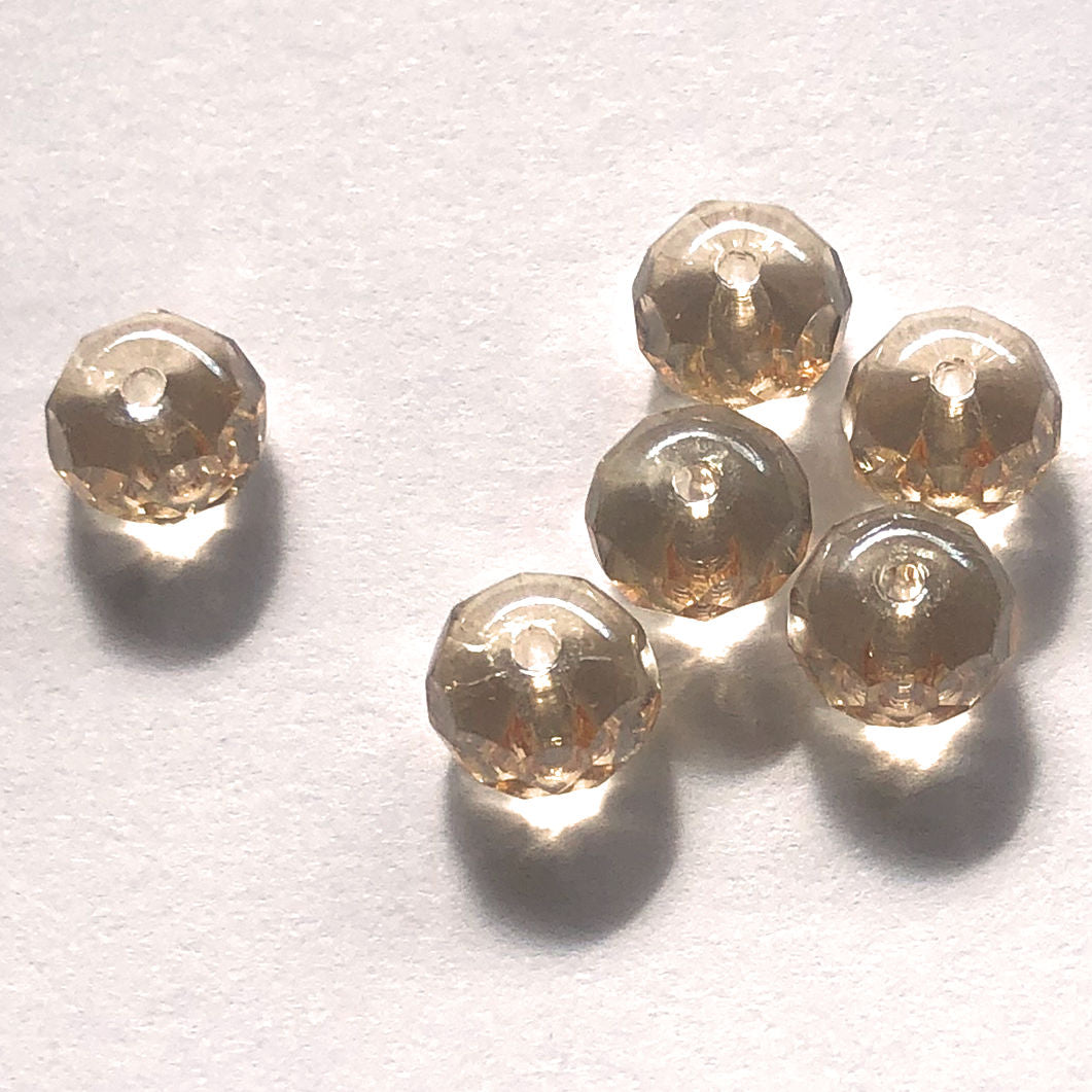 Czech Fire Polished Champagne Rondelle Crystal Beads, 5 x 6.5 mm - 6 Beads