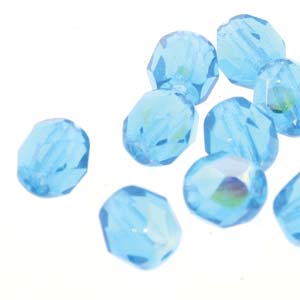 Czech Fire Polished 66002AB Aqua AB Faceted Round Beads, 6 mm - 25 Beads