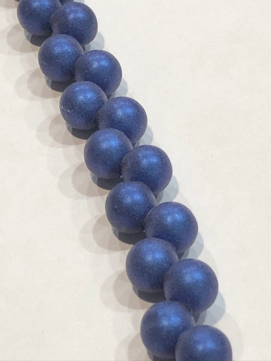 Top Hole 6 mm Satin Metallic Blue Round Glass Beads - 25 Beads