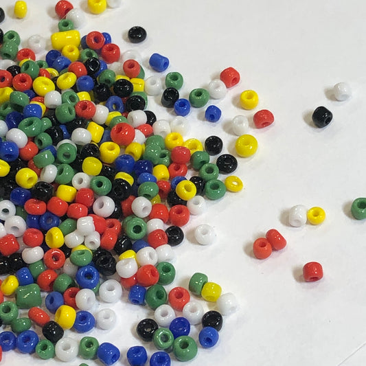 11/0 White, Yellow, Blue, Green, Red and Black Seed Bead Mix - 5 or 10 gm