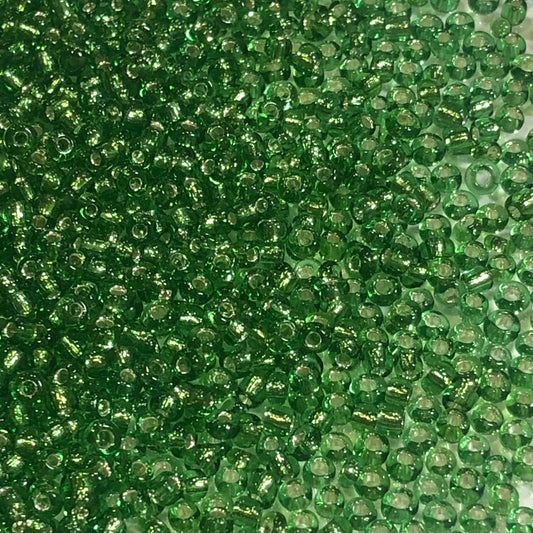 11/0 Silver Lined Transparent Light Green Seed Beads, 4 or 5 gm