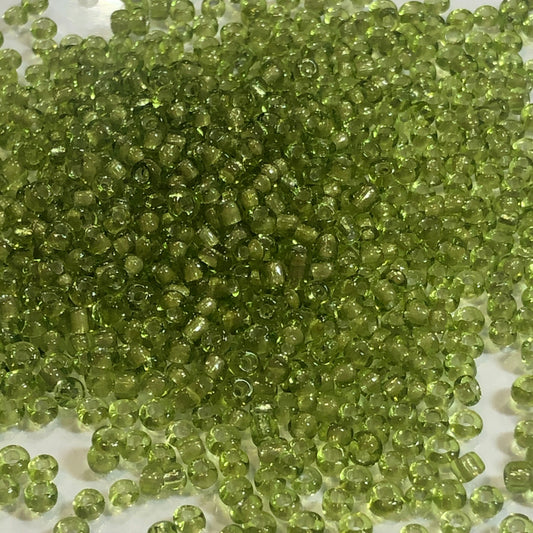 11/0 Light Grey Lined Transparent Green Seed Beads, 5 gm