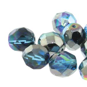 Czech Fire Polish 6-FPR0460020-98537 Aqua Graphite Rainbow Faceted Glass Beads, 4 mm - 40 Beads