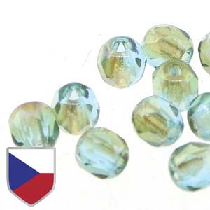 Czech Fire Polish 6-FPR0460020-22501CS Aqua Celsian Faceted Glass Beads, 4 mm - 40 Beads