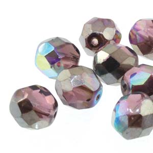 Czech Fire Polish 6-FPR0420030-98537 Perles de verre à facettes arc-en-ciel graphite améthyste clair, 4 mm - 40 perles