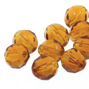 Czech Fire Polish 6-FPR041008 Dark  Amber Faceted Glass Beads, 4 mm, 40 Beads