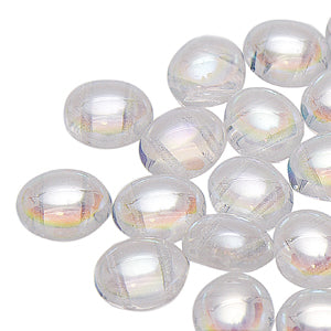 Czech 10 x 12 mm Oval Candy Beads 00030-28701 Crystal AB, 2 Holes -15 Beads