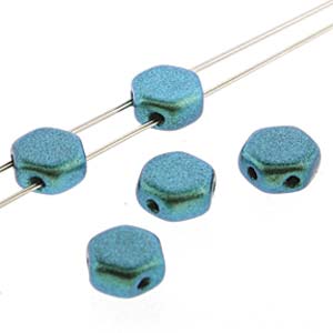 Czech Honeycomb 6 mm 02010-94104  Motley Viridian (Blue/Green) 2-Hole Beads - 30 Beads