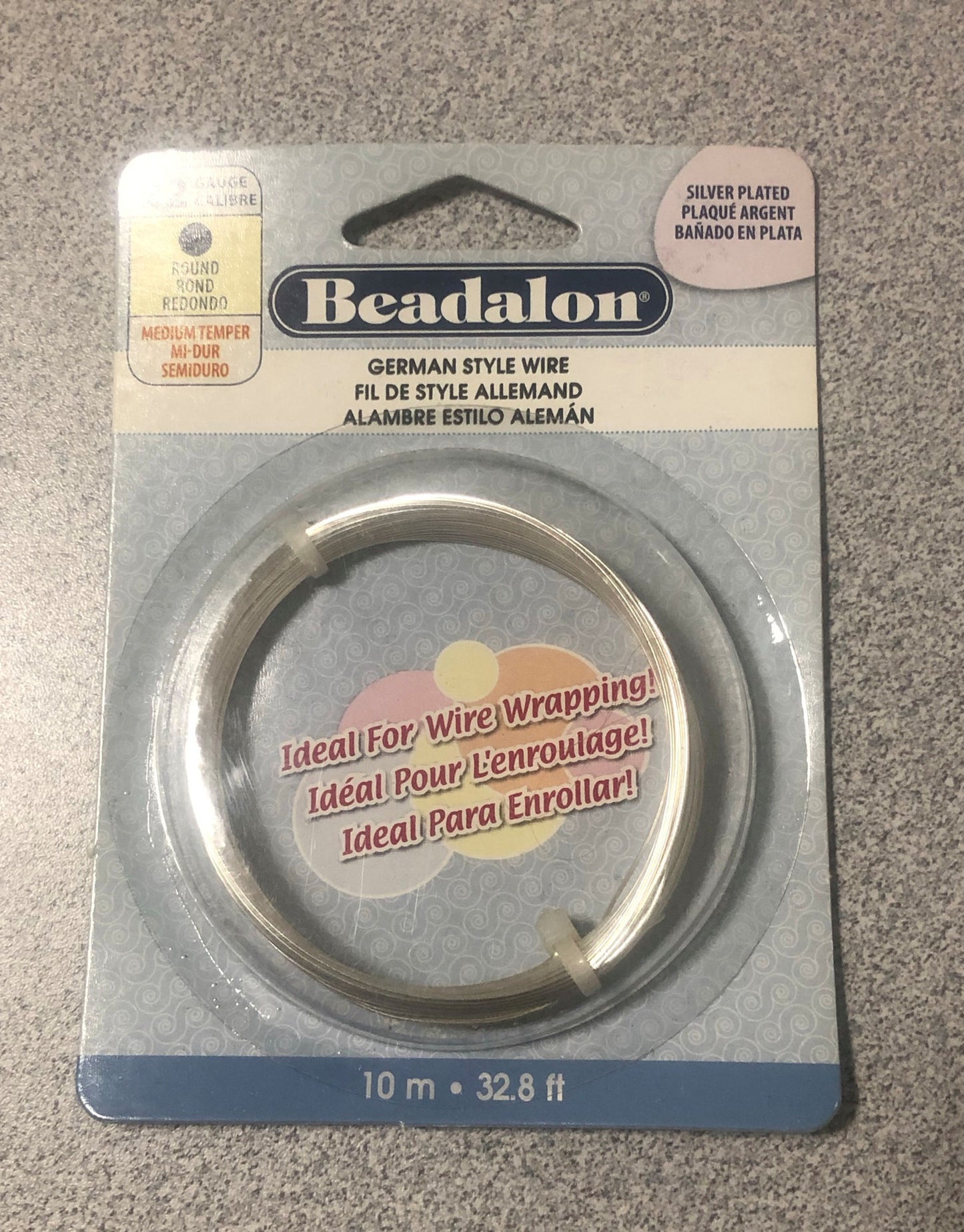 Beadalon Round 22-Gauge Medium Temper Silver Plated Wire, 10 m/32.8 ft, 180B-022