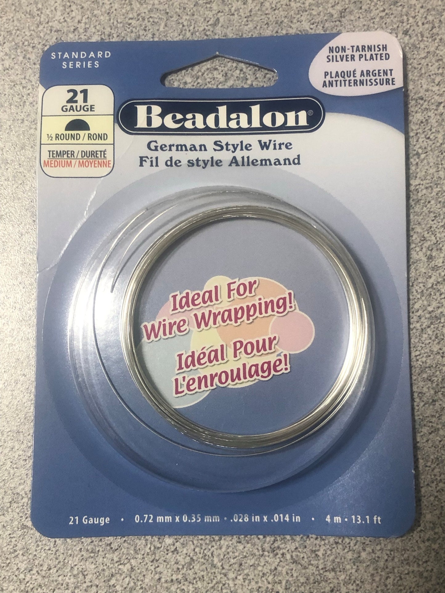 Beadalon Round 21-Gauge Medium Temper Non-Tarnishing Silver Plated Wire, 4 m/13.1 ft 180B-121