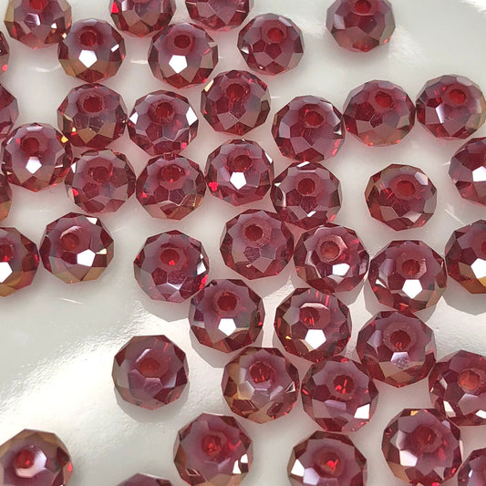 Czech Ruby Red AB Crystal Rondelle Beads, 6 x 4 mm - 25 or 50 Beads
