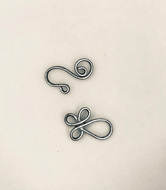 Antique Silver Plated Swirly Hook and Eye Clasp, 8 x 22 mm