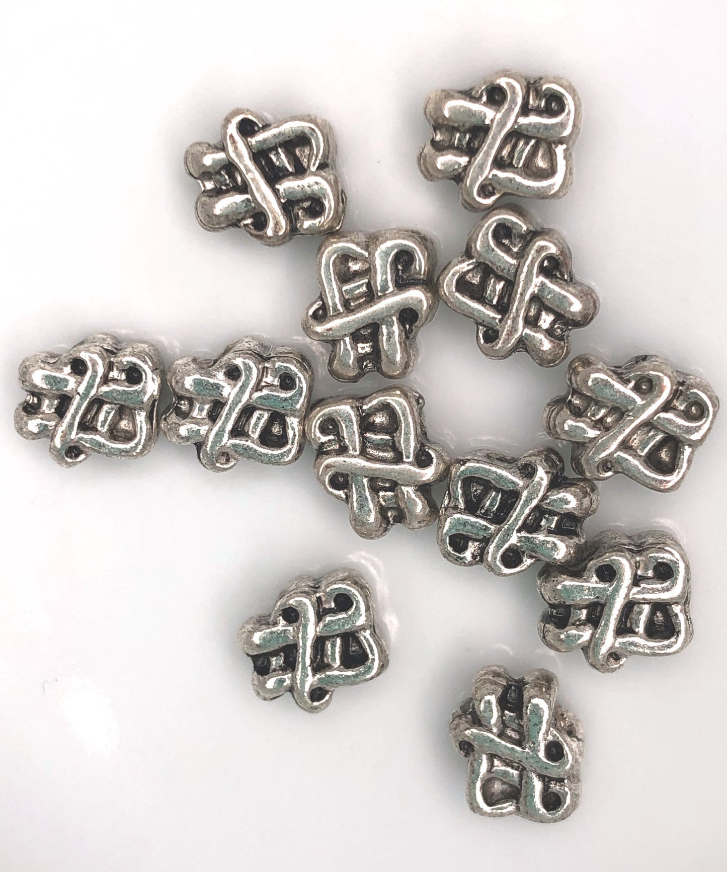 Antique Silver Wavy Celtic Knot Flat Metal Beads, 7 x 8 x 4 mm - 12 or 14 Beads