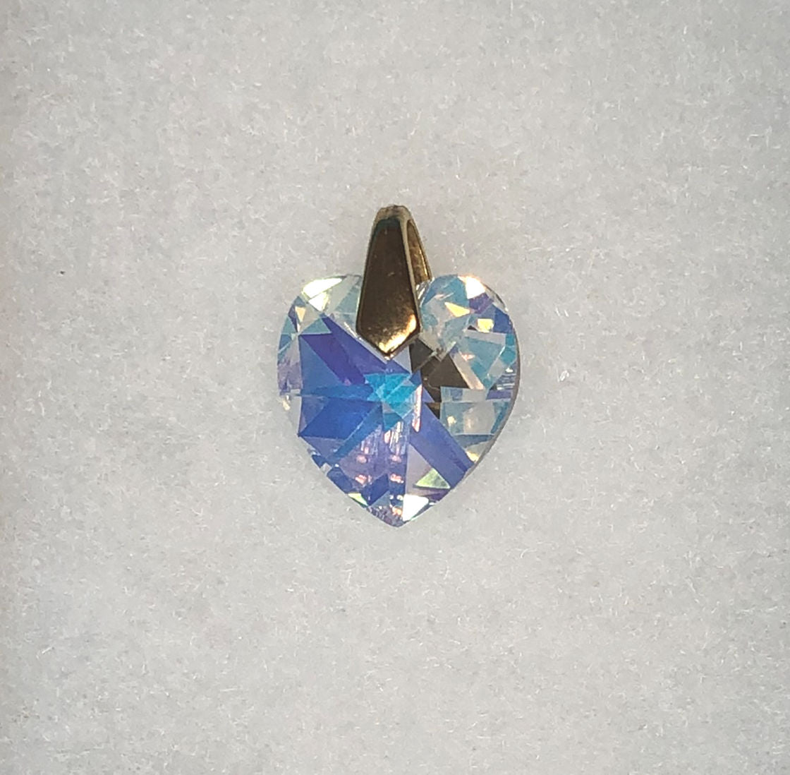 Faceted Crystal Heart Pendant, Foil Backed, Non-Tarnish Gold Bail, 18 x 14 x 8 mm
