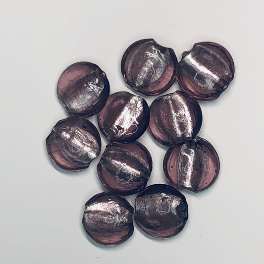 Dichroic Purple Gently Flat Round Lampwork Glass Beads, 16 x 7 mm - 10 Beads