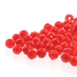 Czech 3 mm 93180 Opaque Coral Red English Cut Faceted Beads, - 25 Beads