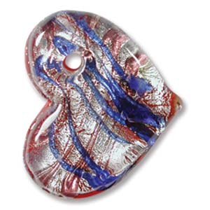 Dichroic Red White and Blue Heart Pendant / Earring Charm, 19 x 16 mm