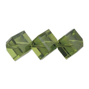 Cristal Swarovski #5600 Olivine Perles à facettes carrées/cubes avec trou diagonal, 6 mm, 1 perle