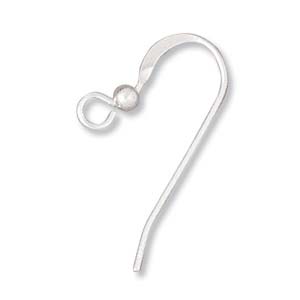 Sterling Silver .925 Flat Fishhook 21-Gauge Ear Wires, 24 mm, 2.5 mm Ball, No Coil - 1 Pair