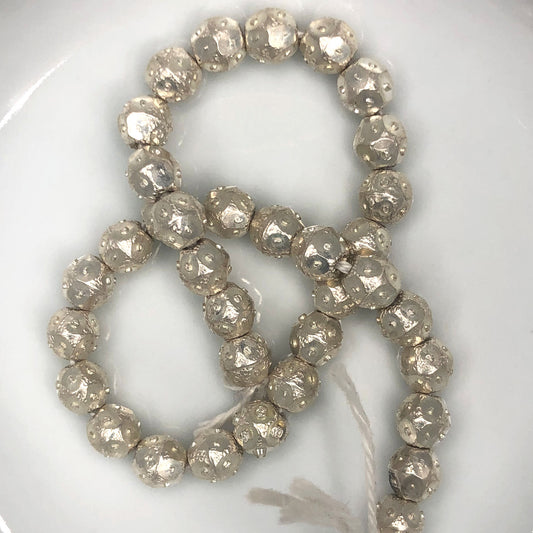 Silver Faceted Round Metal Beads with Bumps, 6 mm - 35 Beads