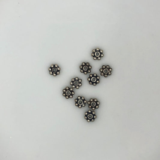 Antique Silver Plated Daisy Spacer Metal Beads, 4 mm - 10 Beads