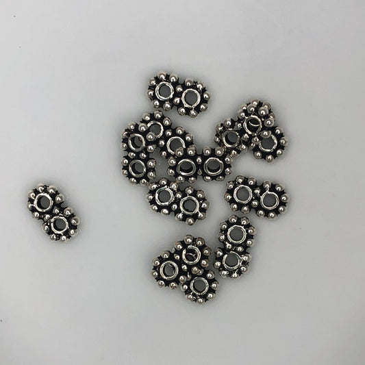 Antique Silver Plated Double Daisy Spacer Metal Beads, 9 x 5.5 x 1.75 mm -12 Beads