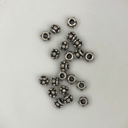 Antique Silver Plated Bali Spacer Metal Beads, 4.5 x 3.5 mm - 21 Beads
