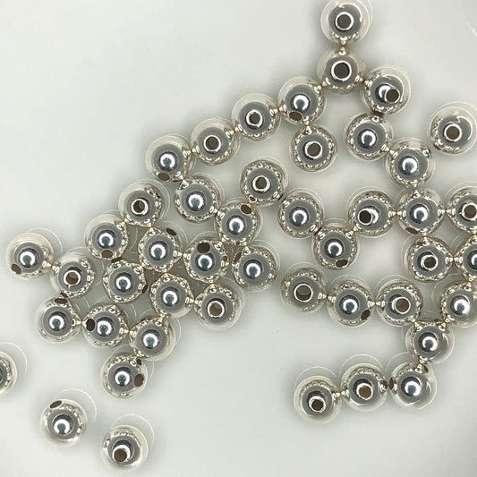 Sterling Silver Round Metal Beads, 5 mm - 46 Beads - 0.75 mm Hole