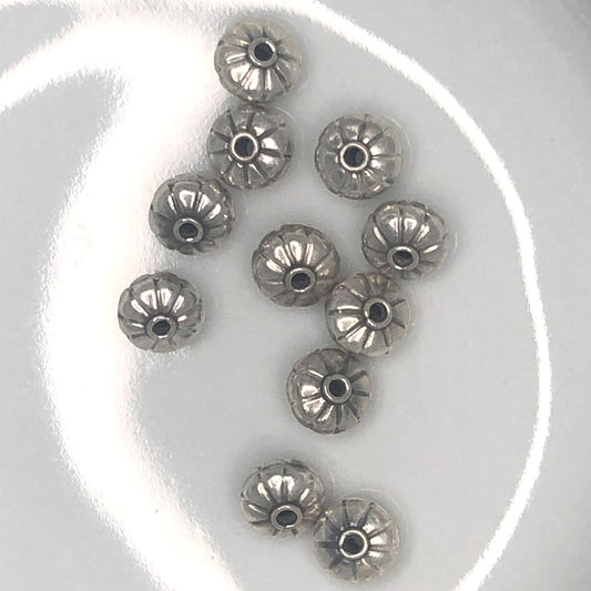 Antique Silver Fluted Saucer Spacer Beads, 7.5 x 5.5 mm - 11 Beads