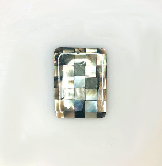 Black Lip Shell Rectangular Squares Beige, Black, Gray Pendant / Focal, 40 x 30 mm