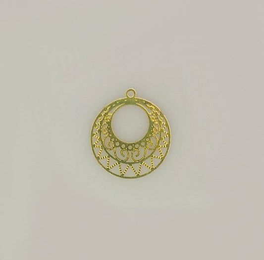 Drop Lazer Lace Gold-Finished Brass Round Filigree, Go-Go, 23 x 21 mm - 1 Pair