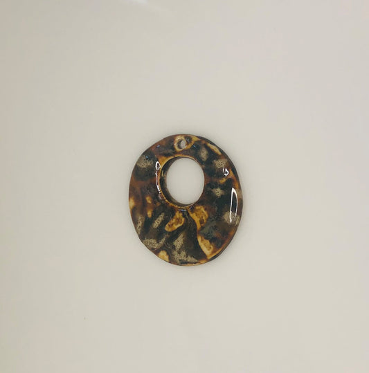 Shades of Brown Ceramic Round Pendant / Focal, 47 x 46 x 4 mm, 16 mm Hole