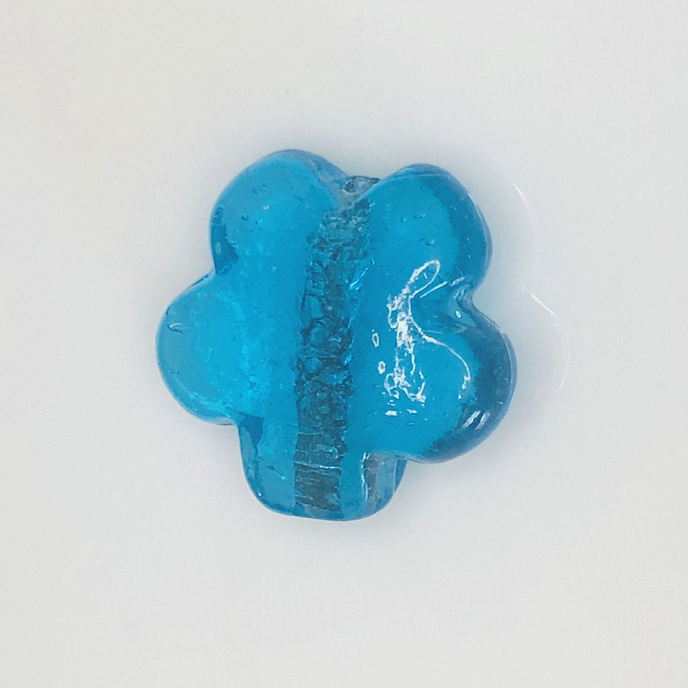 Transparent Capri Blue Flower Lampwork Glass Focal Bead, 40 x 42 mm - 3 mm Hole