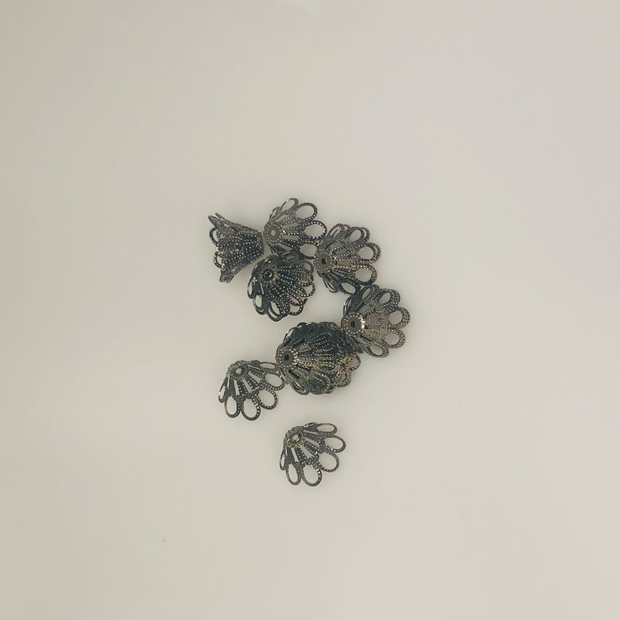 Fancy Basket Gunmetal Plated Brass Bead Caps, 14 x 8 mm, Fits 14-18 mm Beads - 2 Caps