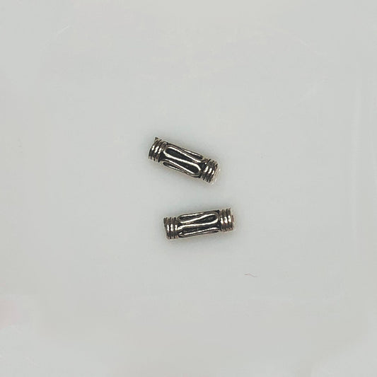 Antique Silver Bali Metal Tube Beads, 12 x 4 mm - 2 Beads
