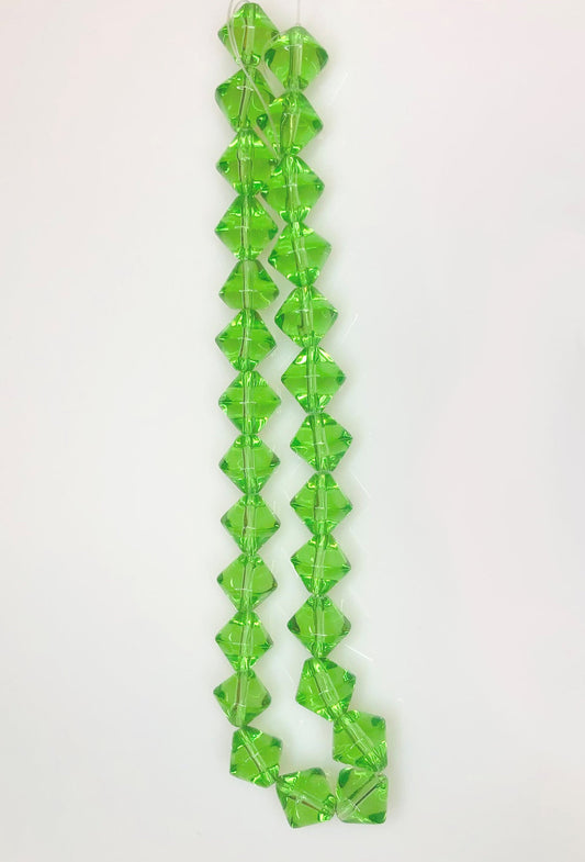 Transparent Pale Green Faceted Glass Bicone Beads, 12 mm - 12-Inch Strand