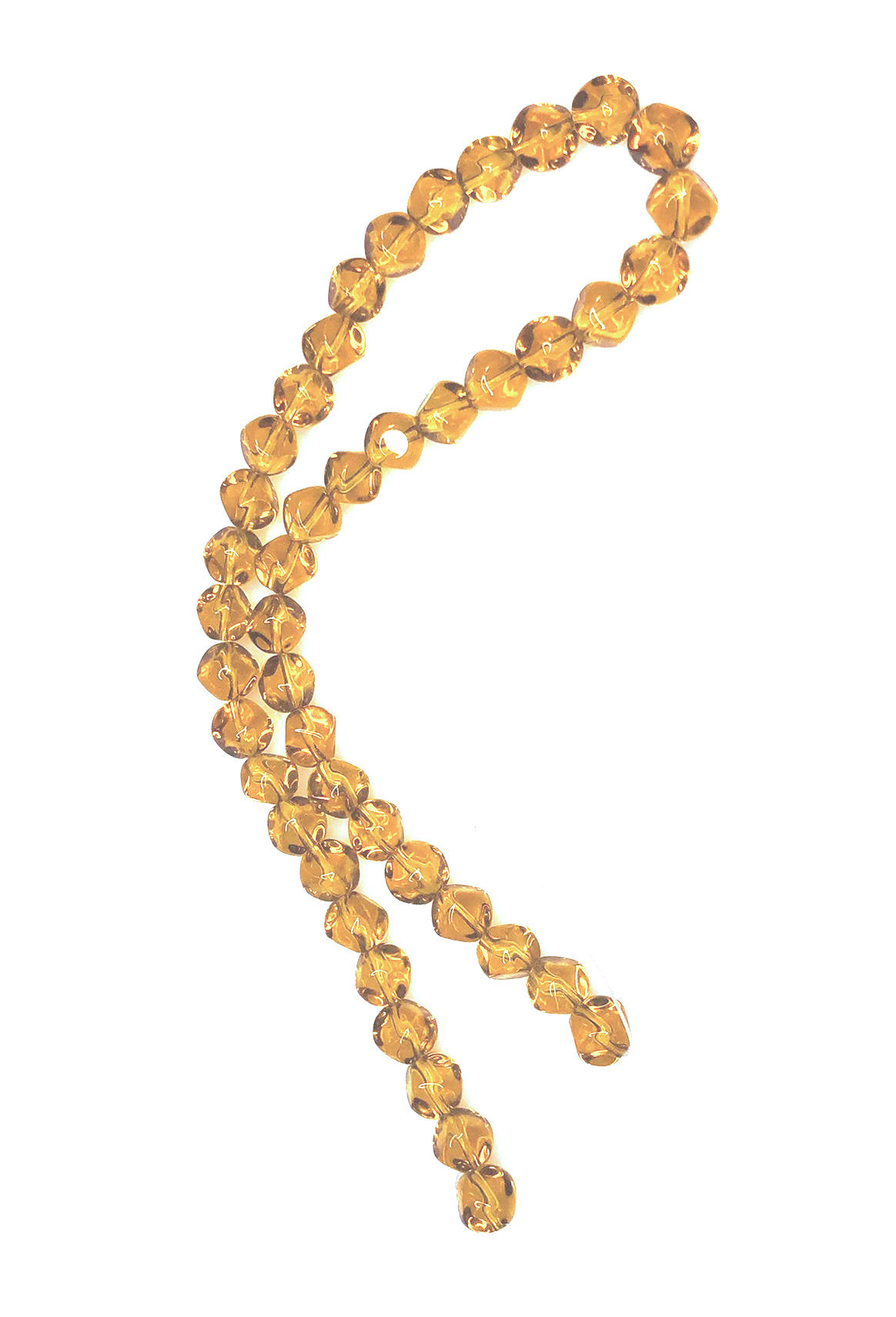 Transparent Topaz / Brown Twisted Round Glass Beads, 8 mm - 12-Inch Strand