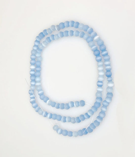 Matte Light Blue Cat's Eye Glass Round Beads, 4 mm - 15-Inch Strand