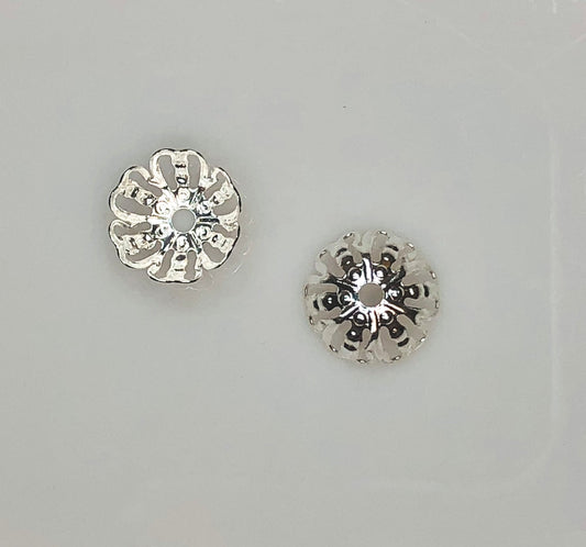Silver Plated Brass Filigree Bead Caps, 12 x 5 mm - 2 Caps