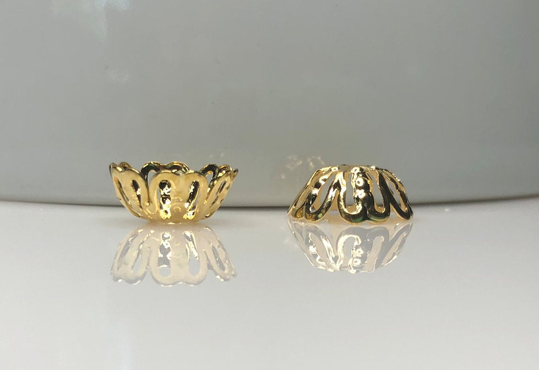 Gold Plated Brass Filigree Bead Caps, 12 x 5 mm - 2 Caps