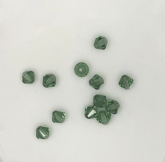 Transparent Green Faceted Bicone Glass Beads, 4 mm - 12 Beads
