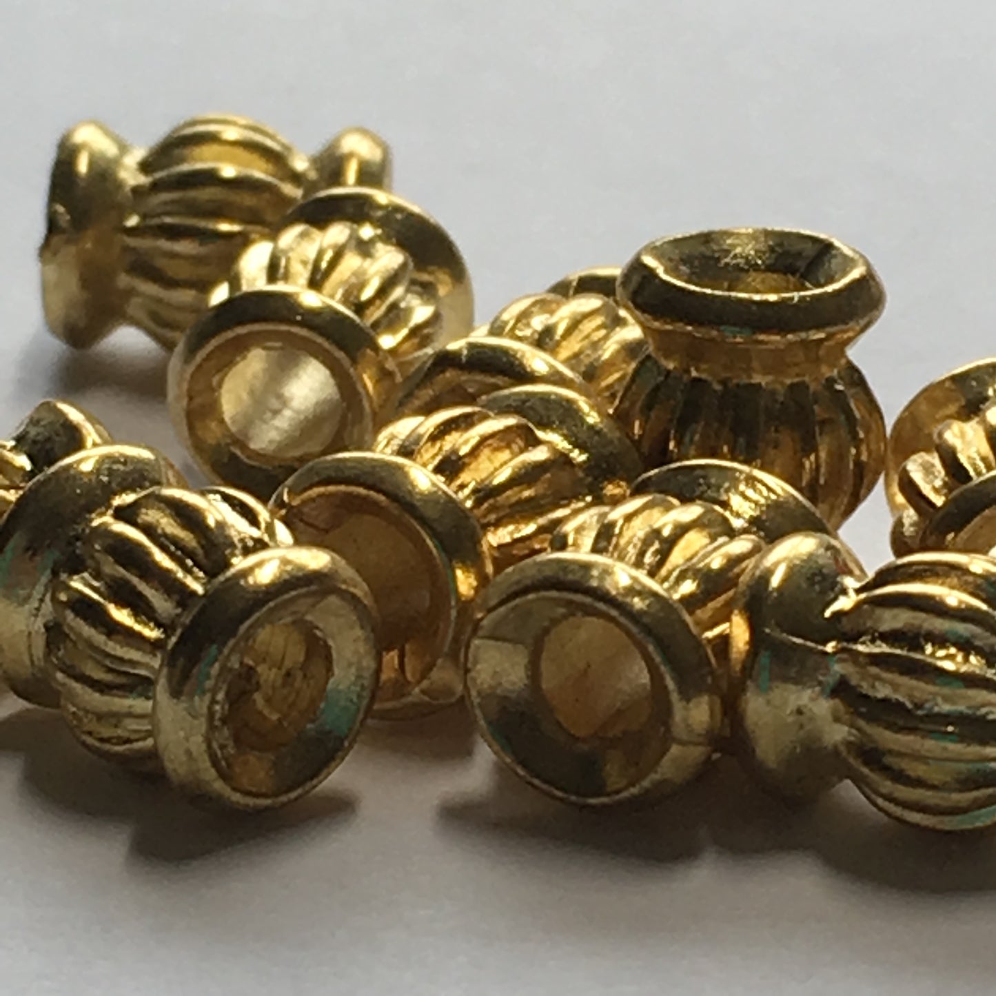 Gold Fluted Barrel Beads, 9 x 6 mm - 10 Beads