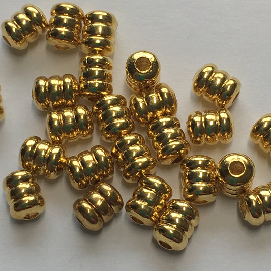 Bright Gold Finish Corrugated Barrel Beads 5 x 4 mm - 25 Beads