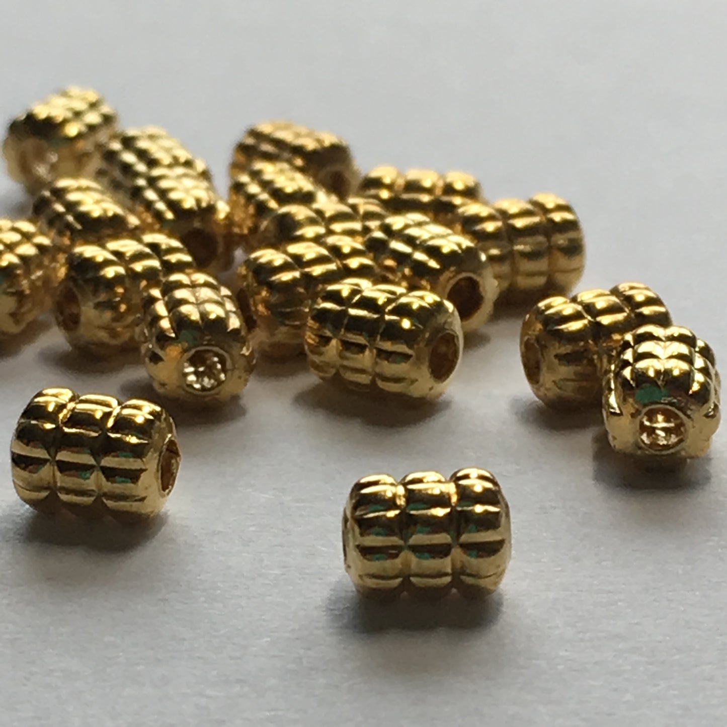 Gold Double Corrugated Barrel Beads, 5 x 4 mm - 21 Beads