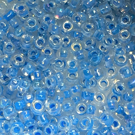 11/0 Color Lined Blue Transparent Crystal Seed Beads, 5 or 10 gm