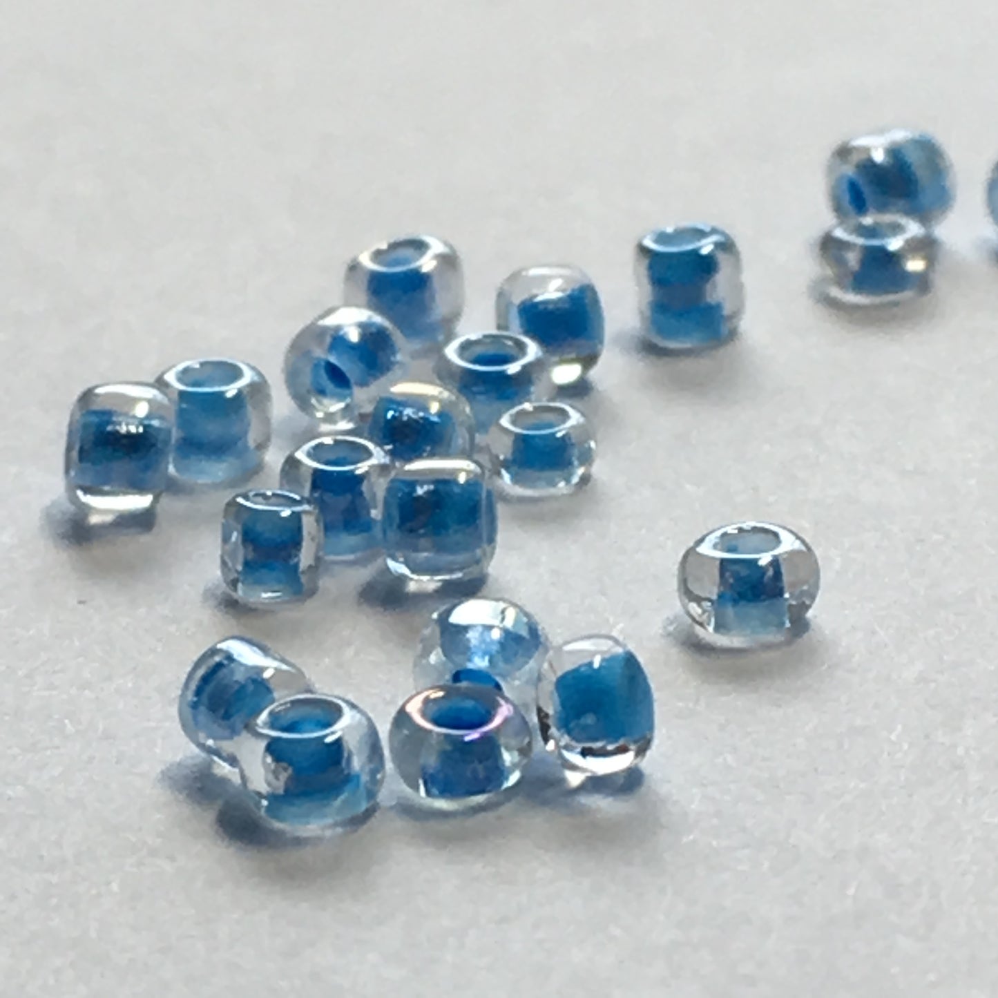 11/0 Color Lined Blue Transparent Crystal Seed Beads, 5 or 10 gm